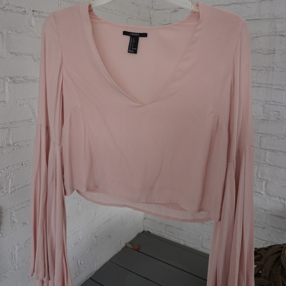 Forever 21 Tops - Light Pink flowy Long Sleeve Crop